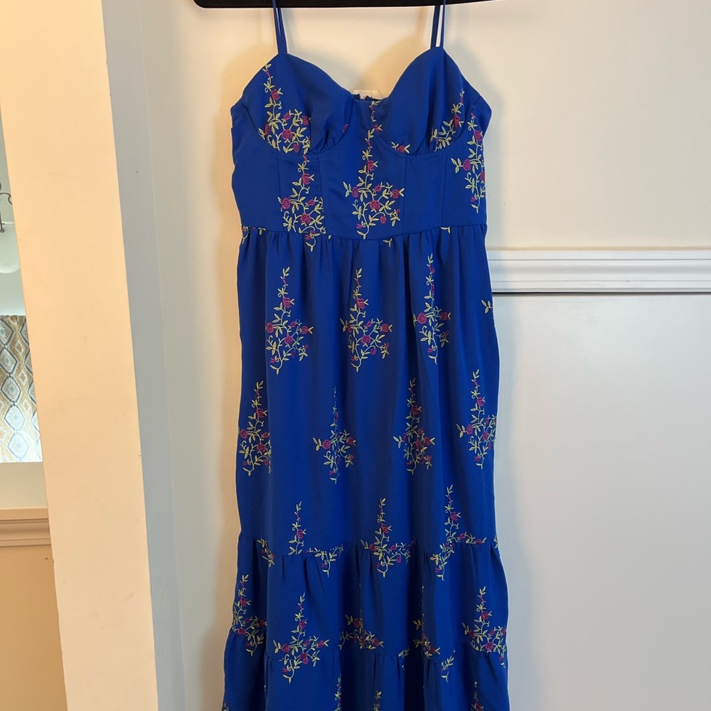 Betsey Johnson Royal Blue Dress with Floral Embroidery